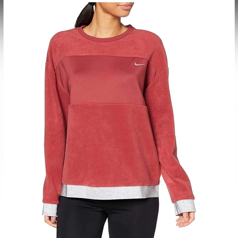 Nike Women's Therma Icon Clash Red Fleece Training Crew Sweatshirt Large